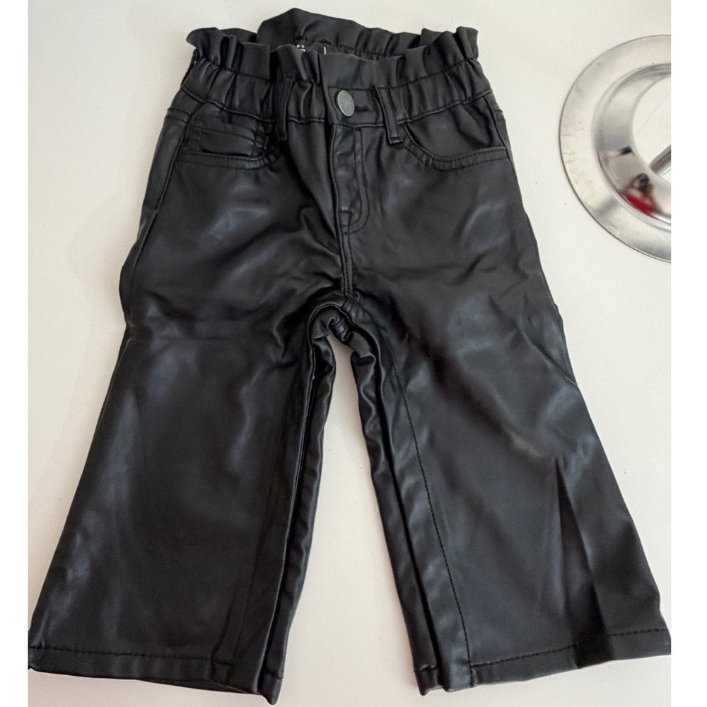Baby Gap Black Faux Leather Pants 12-18 Months Elastic Waist Snap Inseam